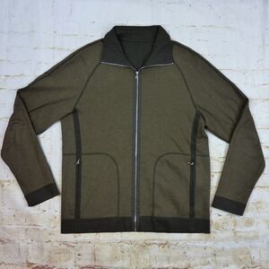 Ryan Roberts Jacket Mens M Olive Green Reversible Full Zip Knit Cotton Gorpcore